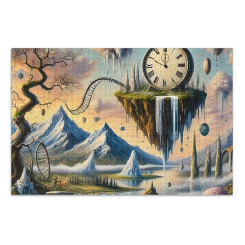 Surreal Clock Blue Puzzles Jigsaw, 1000 Teile Puzzles für Erwachsene mit Buchstaben auf der Rückseite, Lustige Puzzles von Joitme