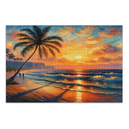 Tropical Sunset Orange Puzzles Jigsaw, Puzzles 500 Teile für Erwachsene, mit Buchstaben auf Rückseite, Puzzle Erwachsene von Joitme