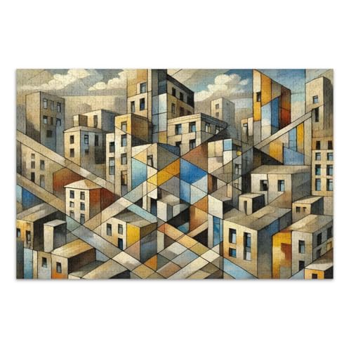 Urban Landscape Beige Jigsaws Puzzles Erwachsene Puzzles mit Buchstaben auf Rückseite Erwachsene Puzzle 1000 Teile von Joitme