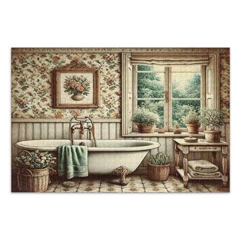 Vintage Bath Beige Jigsaws Puzzles Erwachsene Puzzle Spiele mit Buchstaben auf der Rückseite Erwachsene Puzzles 1000 Teile von Joitme