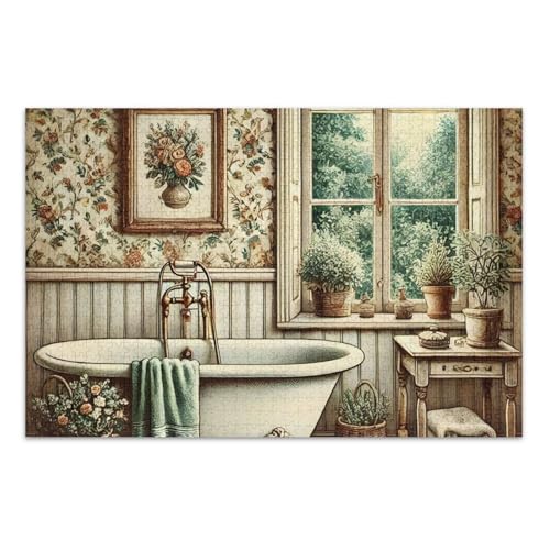 Vintage Bath Beige Puzzle, 500 Puzzles für Erwachsene, mit Buchstaben auf der Rückseite, 1000 Teile Puzzles für Erwachsene von Joitme