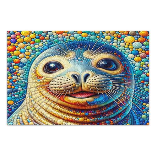 Vivid Seal Colorful Puzzle Jigsaw, 500 Piece Jigsaw Puzzles for Adults, with Letters on Backack, Puzzle Games for Adults von Joitme