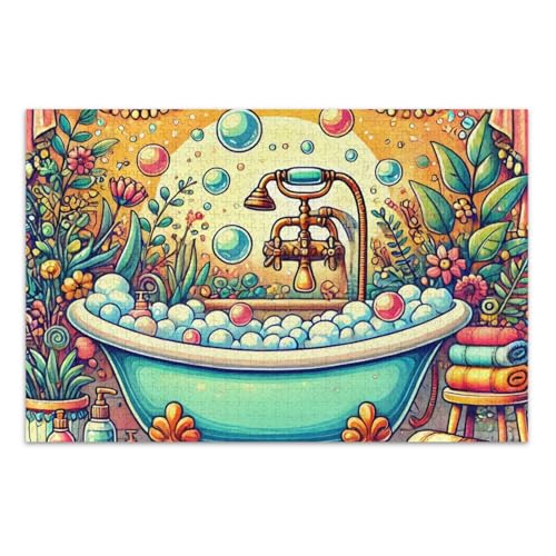 Whimsical Bath Yellow Puzzles Jigsaw, 1000 Puzzles for Adults, with Letters on Back Puzzle for Adults von Joitme