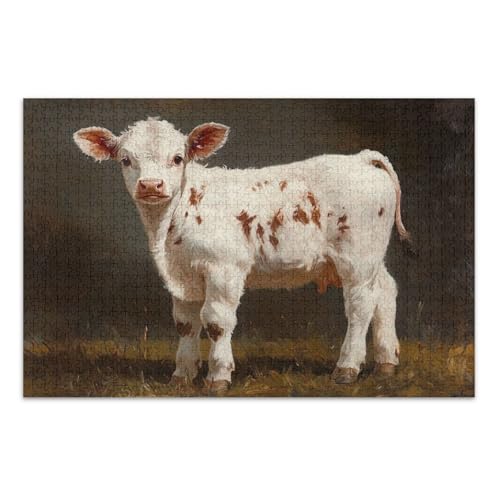 White Calf Spot Brown Puzzles Jigsaw, Puzzles für Erwachsene 500 Teile, mit Buchstaben auf Rückseite, lustige Puzzles von Joitme