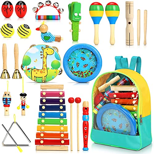 Jojoin Musikinstrumente Kinder Set - 24 Stück Instruments Percussion Holzspielzeug - Baby Kinder Montessori Spielzeug - Xylophon Trommel Rasseleier Triangel Kinderspielzeug Geschenke für Kleinkinder Jojoin Musikinstrumente Kinder Set - 24 Stück Instruments Percussion Holzspielzeug - Baby Kinder Montessori Spielzeug - Xylophon Trommel Rasseleier Triangel Kinderspielzeug Geschenke für Kleinkinder von Jojoin
