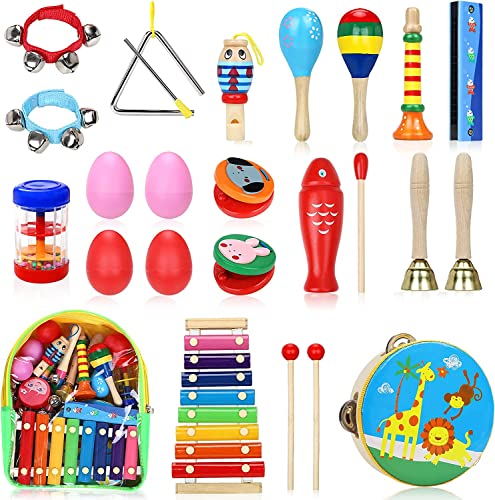 Jojoin Musikinstrumente für Kinder Set - 25 Stück Kinderspielzeug ab 2 3 Jahre - Holzspielzeug Trommel Xylophone für Kinder - Baby Kinder Montessori Percussion Instrumente Spielzeug ab 2 3 Jahre von Jojoin