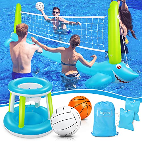 Jojoin Pool Volleyball Game - 304 Zentimeter Aufblasbare Pool Float Set mit Volleyballnetz und Basketballkörben- Pool Volleyball Spiel für Kinder und Erwachsene (304 x 110 Zentimeter) von Jojoin