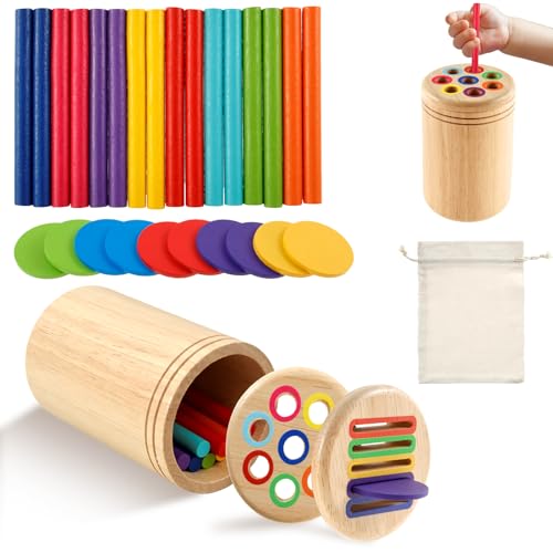 2 In 1 Montessori Spielzeug ab 1 2 3 jahr, Sensorik Spielzeug Holz Sortier und Stapelspielzeug Holzspielzeug Steckspiel, Farbe Form Sortierspiel Kinderspielzeug Lernspiele Geschenk für Kleinkinder (A) von Jokapy