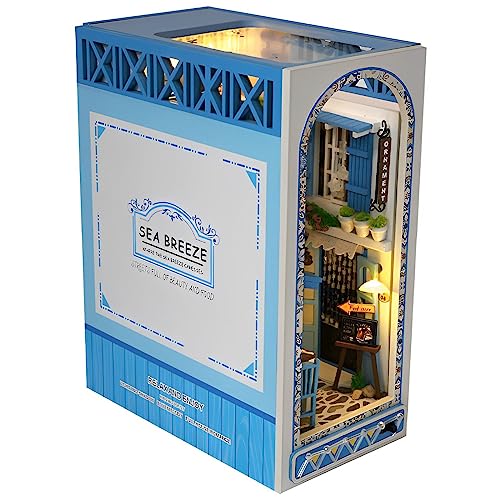 Book Nook DIY Kit, Puppenhäuser Miniatur Haus Kit mit Möbeln und LED-Licht, Buchstützen aus Holz, Modellbausätze für Erwachsene zum Baue-Geschenk für Lehrer Bücher Liebhaber von Jokapy