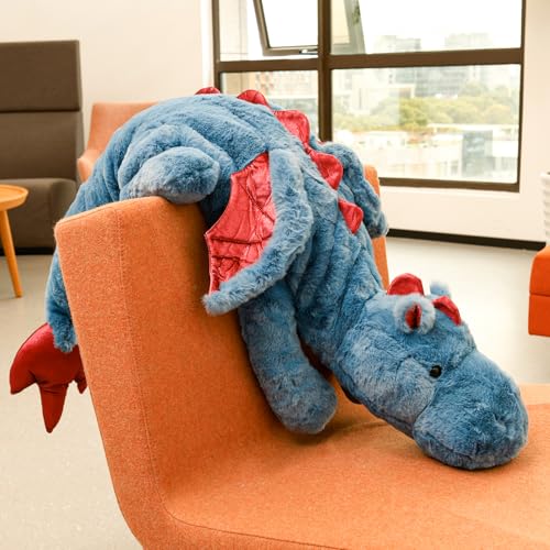 Jokapy 70-150 cm Kuscheltier Drache, Plüschtier Schlafkissen Große Weiche Lange, Riesige Plüschtier Flauschiger Kissen Geschenk für Kinder Freundin(110cm,Blau) von Jokapy