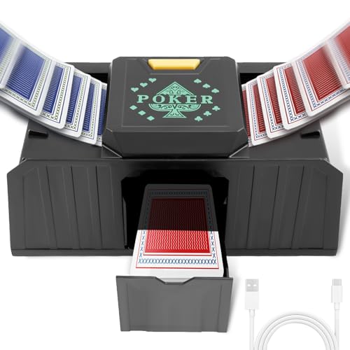 Jokapy Automatischer Kartenmischer, Kartenmischmaschine Elektrische ür 1–2 Decks Kartenmischgerät, Mischmaschine Karten Geräuscharmer für Skip-BO Poker Texas Hold Em Blackjack(schwarz) von Jokapy