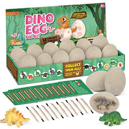 Jokooan Dino Eier 12 pcs, Dino Ei Ausgrabungsset Osterei Spielzeug für Kinder 12 Einzigartige Dinosaurier Ei Fossil Archäologie Wissenschaft STEM Spielzeug Geburtstags Jungen & Mädchen von Jokooan