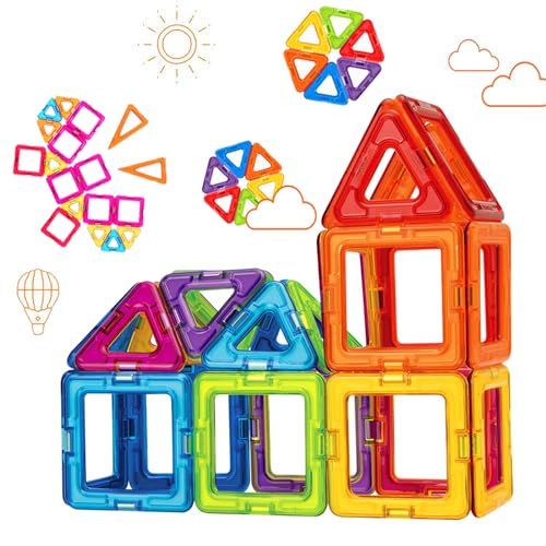 Jokooan Magnetische Bausteine，48pcs Magnetische Blöcke Set STEM Magnetbausteine Magnetische Konstruktionsspielzeug, Magnet Montessori Spielzeug Lernspiele Geschenke für Kinder von Jokooan