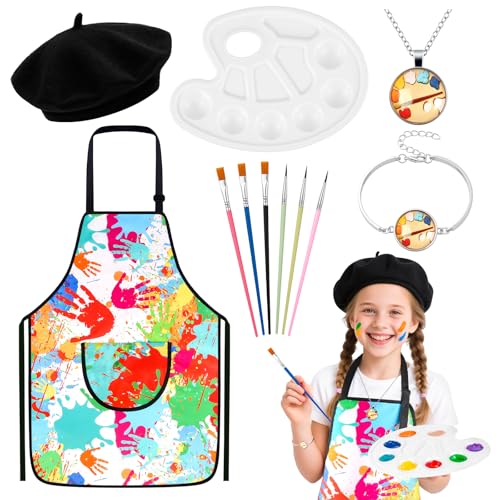 11-teiliges Kinder-Künstler-Kostüm-Zubehör-Set mit wasserdichter Malschürze, Baskenmütze, Paletten-Halskette, Pinseln, Maler-Outfit für Karrieretag, Weltbuchtag, Halloween 11-teiliges Kinder-Künstler-Kostüm-Zubehör-Set mit wasserdichter Malschürze, Baskenmütze, Paletten-Halskette, Pinseln, Maler-Outfit für Karrieretag, Weltbuchtag, Halloween von Jokureao