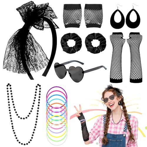 Jokureao 18-teiliges 80er-Jahre-Kostüm-Zubehör-Set für Damen und Mädchen, 1980er-Jahre-Stil, Retro-Kostüm, Partykleid, Zubehör-Set mit Stirnband, Halskette und Sonnenbrille für Disco, Cosplay-Kostüm Jokureao 18-teiliges 80er-Jahre-Kostüm-Zubehör-Set für Damen und Mädchen, 1980er-Jahre-Stil, Retro-Kostüm, Partykleid, Zubehör-Set mit Stirnband, Halskette und Sonnenbrille für Disco, Cosplay-Kostüm von Jokureao