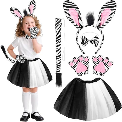 Jokureao 5-teiliges Zebra-Kostüm-Set für Kinder, Zebra-Zubehör-Set mit flauschigen Ohren, Stirnband, Tutu-Rock, Schwanz, Handschuhen, Tierkostüm, Kinder, Mädchen, Jungen, Cosplay-Zubehör für Buchwoche Jokureao 5-teiliges Zebra-Kostüm-Set für Kinder, Zebra-Zubehör-Set mit flauschigen Ohren, Stirnband, Tutu-Rock, Schwanz, Handschuhen, Tierkostüm, Kinder, Mädchen, Jungen, Cosplay-Zubehör für Buchwoche von Jokureao