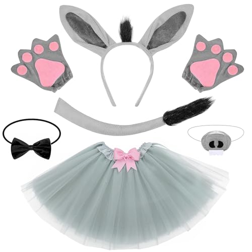 Jokureao 7-teiliges Esel-Kostüm-Set, Tier-Kostüm-Zubehör mit Ohren, Stirnband, Nase, Fliege, Schwanz, Tutu-Rock und Handschuhen, Tierverkleidung für Kinder, Halloween, Cosplay, Geburtstag, Party Jokureao 7-teiliges Esel-Kostüm-Set, Tier-Kostüm-Zubehör mit Ohren, Stirnband, Nase, Fliege, Schwanz, Tutu-Rock und Handschuhen, Tierverkleidung für Kinder, Halloween, Cosplay, Geburtstag, Party von Jokureao