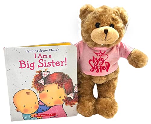 Jolitee Big Sister Teddybär Stofftier 30,5 cm und I Am a Big Sister Buch für 2 Jahre alt, 18 cm, Caroline Jayne Kirche, Hardcover, Kleinkind, große Schwester, Geschenke für kleine Mädchen von Jolitee