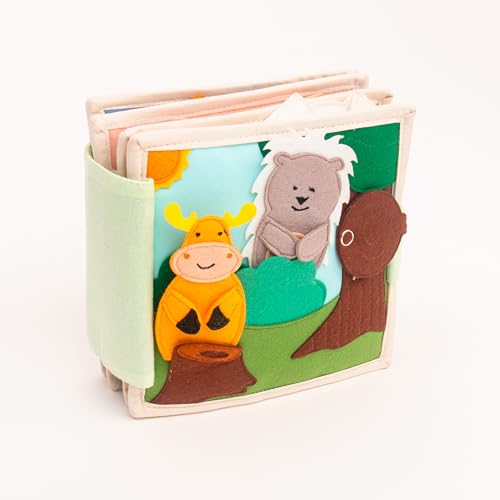 Jolly Designs – Tierfreunde - 6 Seiten Mini Quiet Book – Montessori Spielzeug ab 4 Monaten – Motorik & Sensorik fördern – Handgefertigtes Filzbuch – Lernspielzeug für Kleinkinder – Busy Book von Jolly Designs