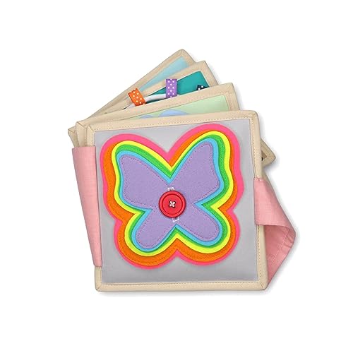 Jolly Designs – Der flatternde Schmetterling – Mini Quiet Book – Montessori Spielzeug ab 18 Monaten – Motorik & Sensorik fördern – Handgefertigtes Filzbuch – Lernspielzeug für Kleinkinder – Busy Book von Jolly Designs