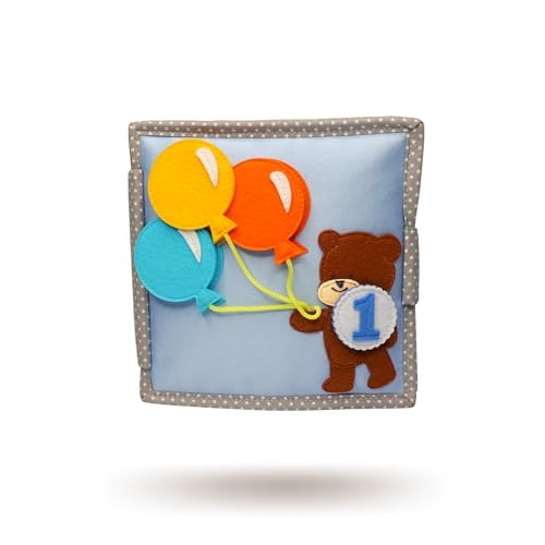 Jolly Designs – Happy Bearsday - 6 Seiten Mini Quiet Book – Montessori Spielzeug ab 1 Jahr – Motorik & Sensorik fördern – Handgefertigtes Filzbuch – Lernspielzeug für Kleinkinder – Busy Book von Jolly Designs