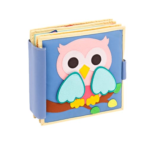 Jolly Designs – Pastell Junge Eule – 6 Seiten Premium Quiet Book – Montessori Spielzeug ab 1 Jahr – Motorik & Sensorik fördern – Handgefertigtes Filzbuch – Lernspielzeug für Kleinkinder – Busy Book von Jolly Designs