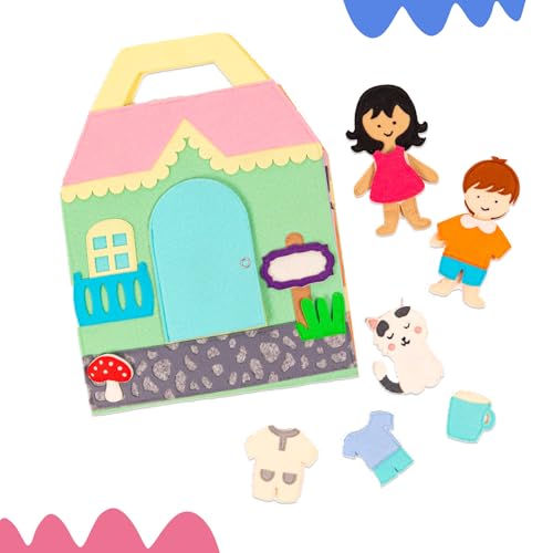 Jolly Designs – Travel Buddy Puppenhaus – Montessori Spielzeug ab 18 Monate – Motorik & Sensorik fördern – Handgefertigtes Filzbuch – Lernspielzeug für Kleinkinder – Busy Book für Zuhause & unterwegs von Jolly Designs