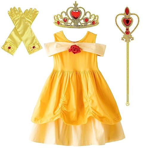 Jolly Fancy - Prinzessin Belle Kleid Kostüm Verkleidung mit Zubehör für Kinder Mädchen Größe 6-7 Jahre 122 von Jolly Fancy