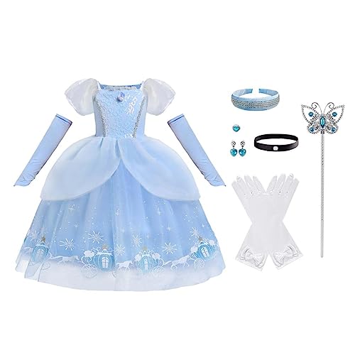 Jolly Fancy - Prinzessin Cinderella Aschenputtel Blau Kleid Kostüm Verkleidung mit Zubehör für Kinder Mädchen Größe 5-6 Jahre 116 von Jolly Fancy