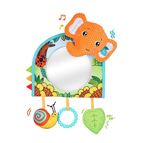 Jollybaby Baby-Autositz-Spielzeug, Kick and Play Activity Center mit Spiegel, Zahnen, Knitterpapier, Baby-Reisespielzeug für Autositz, einfacheres Reisen mit Neugeborenen (Orange Elephant) von Jollybaby