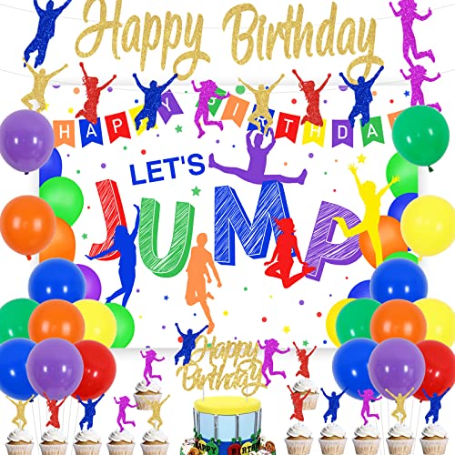 Gymnastik Geburtstag Dekorationen, Lets Jump Happy Birthday Girlande Banner Hintergrund, Gymnastik Trampolin Cake Toppers für Jump Trampolin Geburtstag Party von Jollyboom