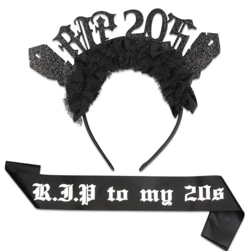 Jollyboom RIP to My 20s Sash and Crown, Rip 20s Birthday Decorations 30th Birthday Sash and Tiara for Women Her Rip Twenties Death to My 20s Funny Thirty Gothic Birthday Party von Jollyboom