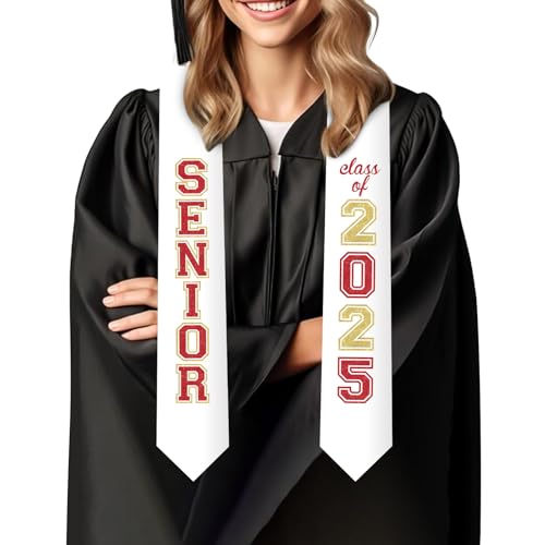 Jollyboom Senior Graduation Stola Klasse von 2025 Rot, Abschluss Ehre Stola Schärpe mit Glitzer Brief Klasse von 2025 Senior Night Graduation Zubehör Geschenk für Abschlussfeier Congrats Grad Party von Jollyboom