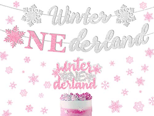 Winter Onederland Banner Cake Topper Pink & Silber Schneeflocke Geburtstag Dekorationen Winter Wonderland 1. Geburtstagsfeier Baby Shower Supplies für Mädchen von Jollyboom