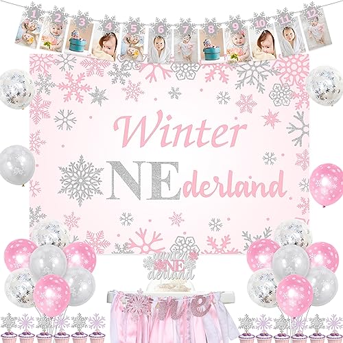 Winter 1. Geburtstag Dekorationen Mädchen, Rosa Silber Luftballons Onederland Hintergrund Schneeflocke 12 Monate Foto Banner Kuchen Cupcake Topper Ein Hochstuhl Banner für Mädchen 1 Jahr Alt Winter 1. Geburtstag Dekorationen Mädchen, Rosa Silber Luftballons Onederland Hintergrund Schneeflocke 12 Monate Foto Banner Kuchen Cupcake Topper Ein Hochstuhl Banner für Mädchen 1 Jahr Alt von Jollyboom