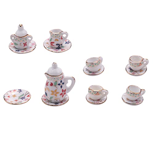 Jolsaawie 15 Stueck Miniatur Puppenhaus Geschirr Porzellan Tee Set Geschirr Cup Teller Blumendruck von Jolsaawie