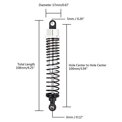 Jolsaawie 4 StüCke StoßDäMpfer 108Mm Aluminium Legierung, Vorne Hinten Montierte DäMpfer Federung für 1/10 RC Auto Gelb von Jolsaawie