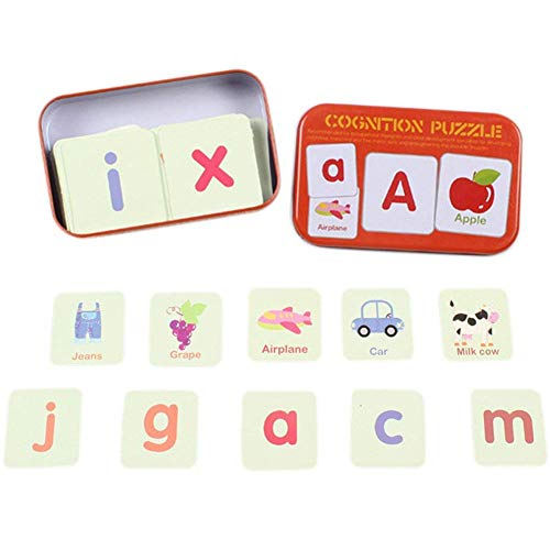 Jolsaawie Anti Riss Flash Karten Lernen Alphabet Puzzle Karten, Passende Puzzle Cognitive Fruehe Paedagogische Lernspielzeug Metall Aufbewahrungsbox Alphabet von Jolsaawie