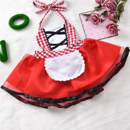 Jolsaawie Neugeborenes Kleinkind Baby MäDchen Neckholder Tutu Strampler Kleid Roter Umhang Outfits Cosplay KostüM 110 von Jolsaawie