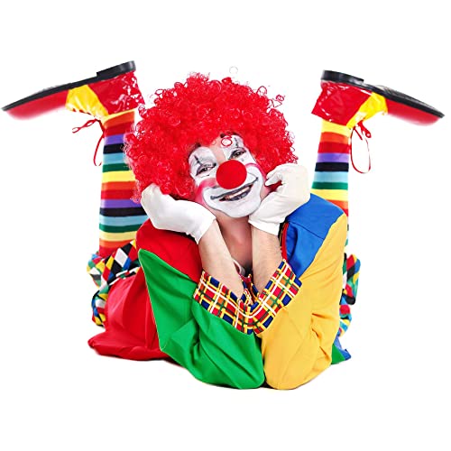 Jolsaawie Regenbogengestreifte Socken Über Dem Knie Clown Gestreiftes KostüM Hohe StrüMpfe für Halloween Cosplay Partys von Jolsaawie