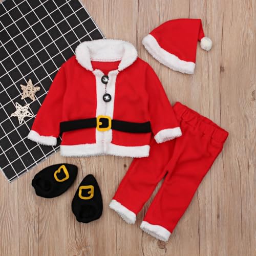 Jolsaawie Weihnachten Cosplay Baby MäDchen Kleidung Anzug Rot Neugeborenes Samt Baby Kleidung Hut + Tops + Hose + Socken Outfit KostüMe 70 von Jolsaawie