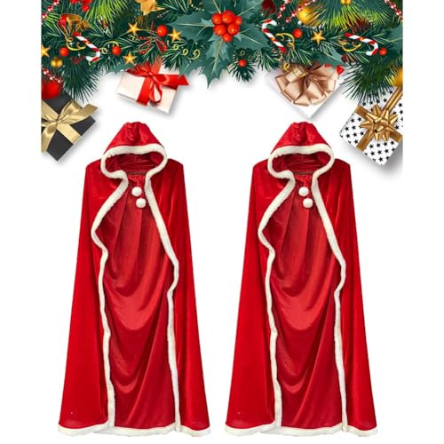 Jolsaawie Weihnachtsumhang, Weihnachtsumhang für Erwachsene, Weihnachtsumhang für Damen, Weihnachten, Halloween-KostüM, Umhang mit Kapuze, 120 cm von Jolsaawie