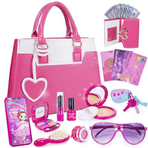 Spielzeug ab 3 Jahre Mädchen Geschenk Mädchen 3-12 Jahre, Pretend Play Kinderschminke Set für Mädchen Enthalten Handtasche, Wallet and vorgeben Spielen Phone Car keyfob Schlüssel Spielzeug und Mehr von JoltJive