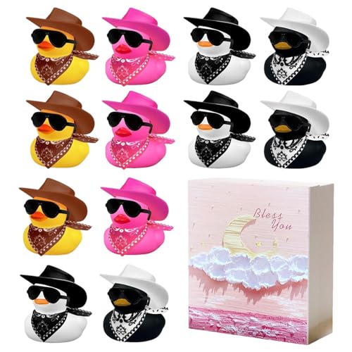 Jomewory Cowboy-Gummi-Enten-Dekor,Cowboy-Gummi-Ente,12 süße Gummi-Enten-Badeparty-Spielzeuge | Niedliche Bade- -Spielzeug aus Gummi-Ente, schwimmende Quietsche-Gummi-Ente, Gummi-Ente mit Mütze und von Jomewory