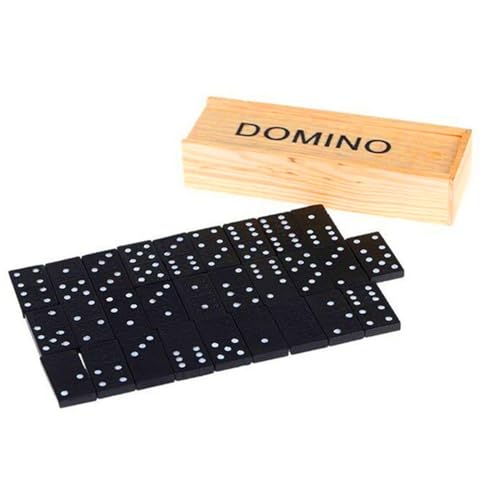 Jomewory Domino-Set für Erwachsene,Schwarze Dominosteine ​​mit Tragetasche - Dominoes Double 6 Educational Board Game, 28 Tiles with Brown Wood Case for Adults, Kids von Jomewory