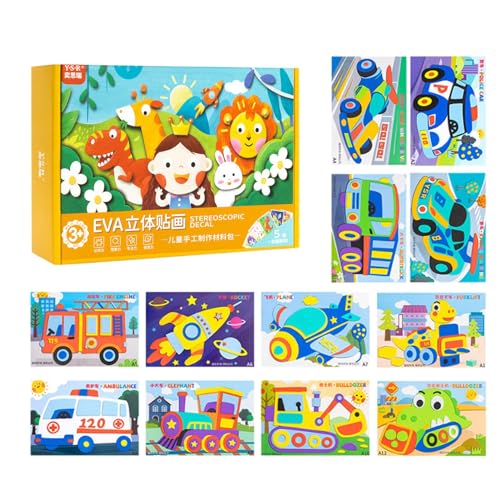 Jomewory Dreidimensionale Aufkleber-Spielzeuge,Cartoon-Eva-Aufkleber-Spielzeuge,12-teiliges Aufkleber-Set für Kleinkinder - Handgefertigtes dreidimensionales Puzzlespiel-Lernspielzeug mit von Jomewory