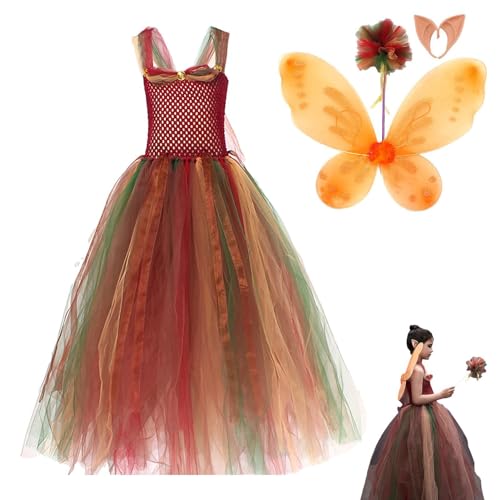 Jomewory Mädchen-Fee-Flügel-Kleid - Feenkostüm für Mädchen, Fairy Wings Outfit mit Flügeln Fairy Stick Ear Set Geburtstag Ostern Halloween Party von Jomewory