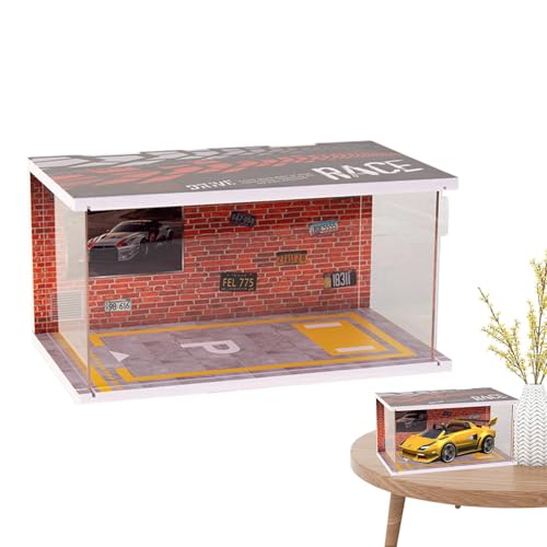 Jomewory Modellgarage,Garagenmodell,1:32 Vitrine für Modellauto | Parkplatz-Szenenmodell mit LED-Licht, Parkhaus-Modellspielzeug für Kinder, Desktop-Ornamente von Jomewory