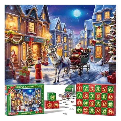 Weihnachts-Countdown-Puzzle, 1000X Weihnachts-Quadrat-Puzzle, Countdown-Kalender-Puzzlespielzeug, Buntes und Detailliertes Weihnachtsszenen-Puzzlespiel Für Kinder, Familie - 70x50cm von Jomewory