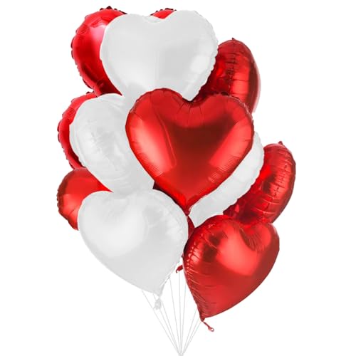 Jonami 25 Herz Folienballons Rot Weiss Helium Luftballon, Romantisch Deko, Dekoration für Romantische Atmosphäre, Heiratsantrag, Valentinstag Deko und Hochzeit von Jonami